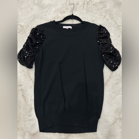 Parker Tash Knit Top with Sequin Sleeve Detail - Black - Picture 4 of 9